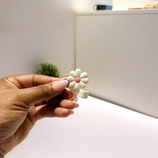 White & Pink Daisies Straw Topper