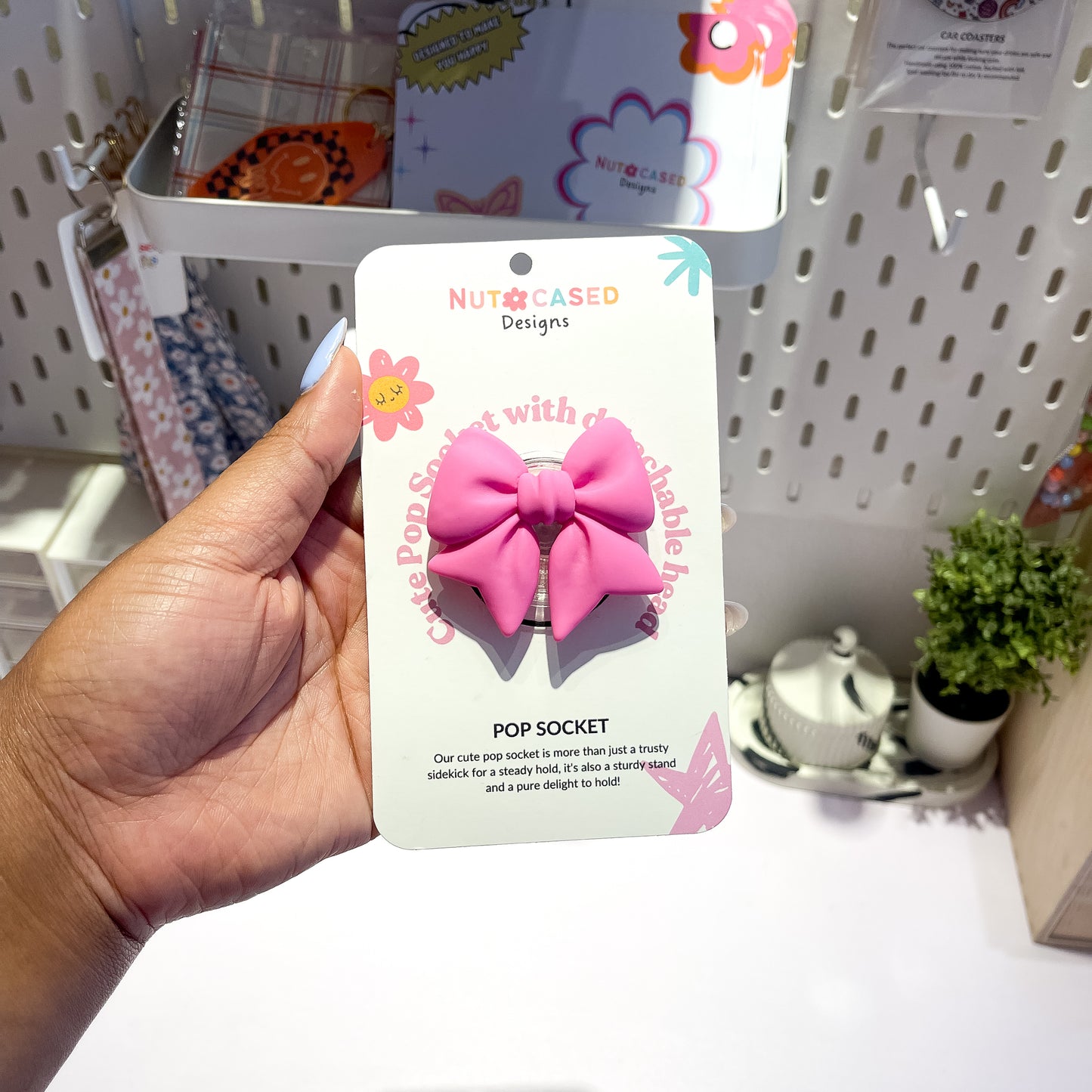 Pastel Dark Pink Bow Pop Socket – Nutcased