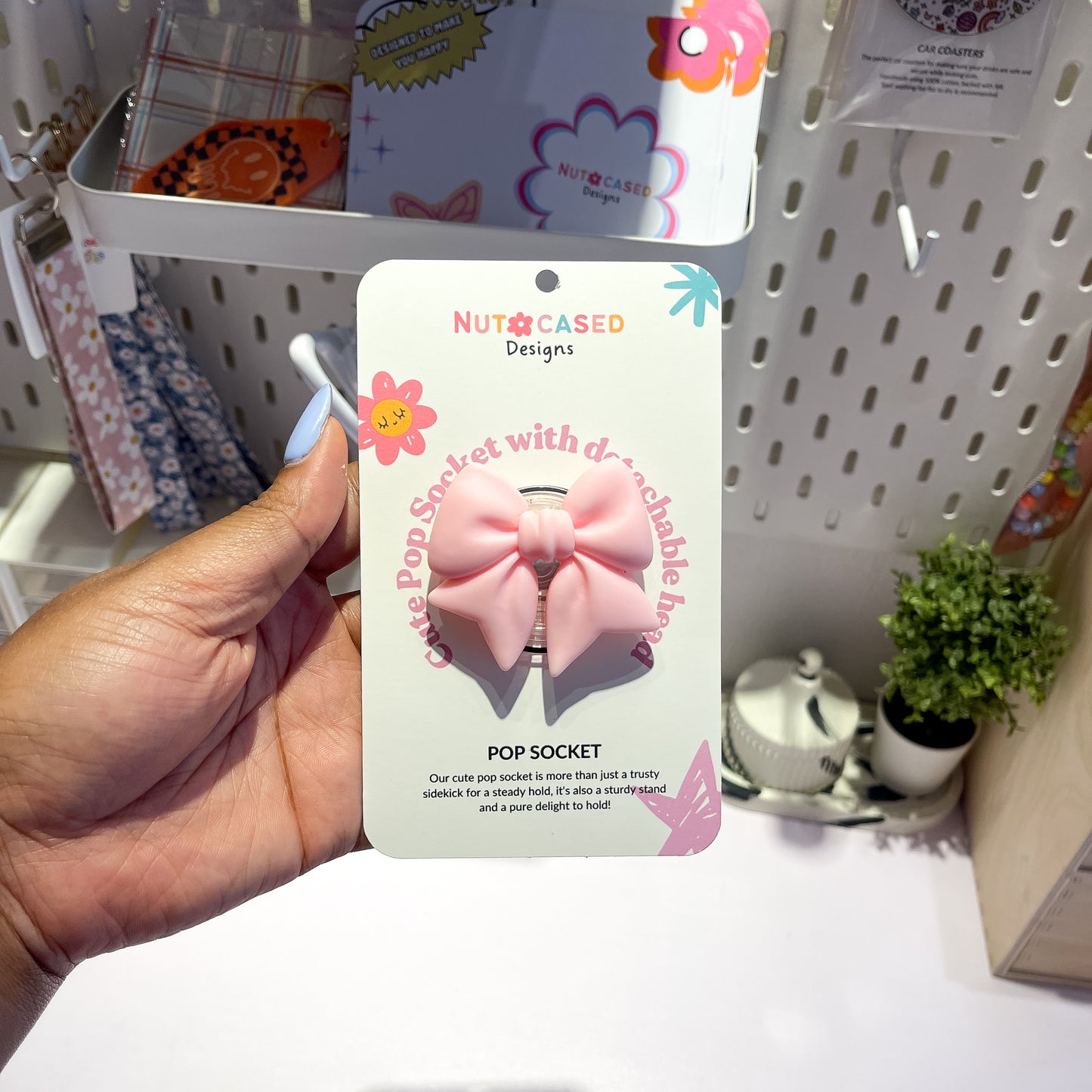 Pastel Light Pink Bow Pop Socket – Nutcased