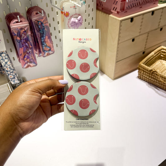 Pink Smileys Car Coaster