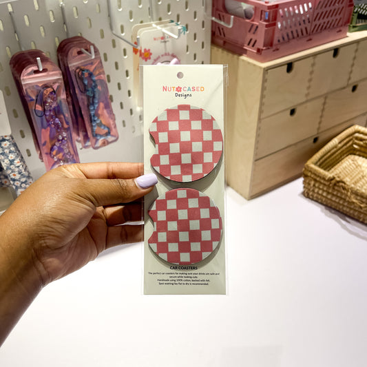 Pink Checkers Car Coaster